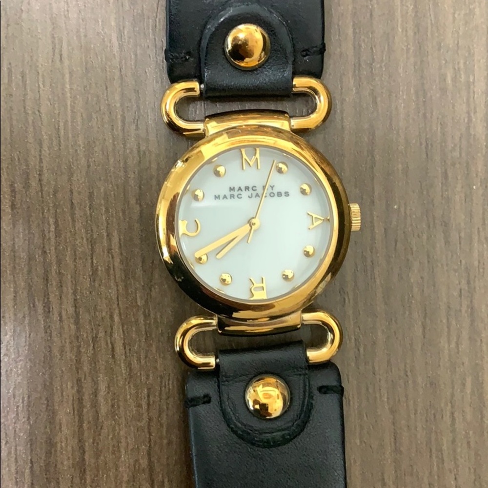 Marc by Marc Jacobs black leather watch with gold
